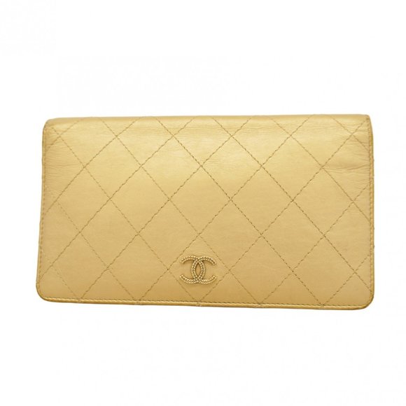 Chanel Matelasse Leather Long Wallet, Beige, Women's - Picture 1 of 10